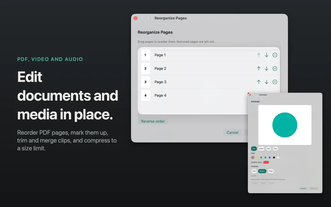 PDF page reordering and annotation editors in Transflo